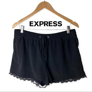 Express Black Elastic  Waist Lace Hem Shorts